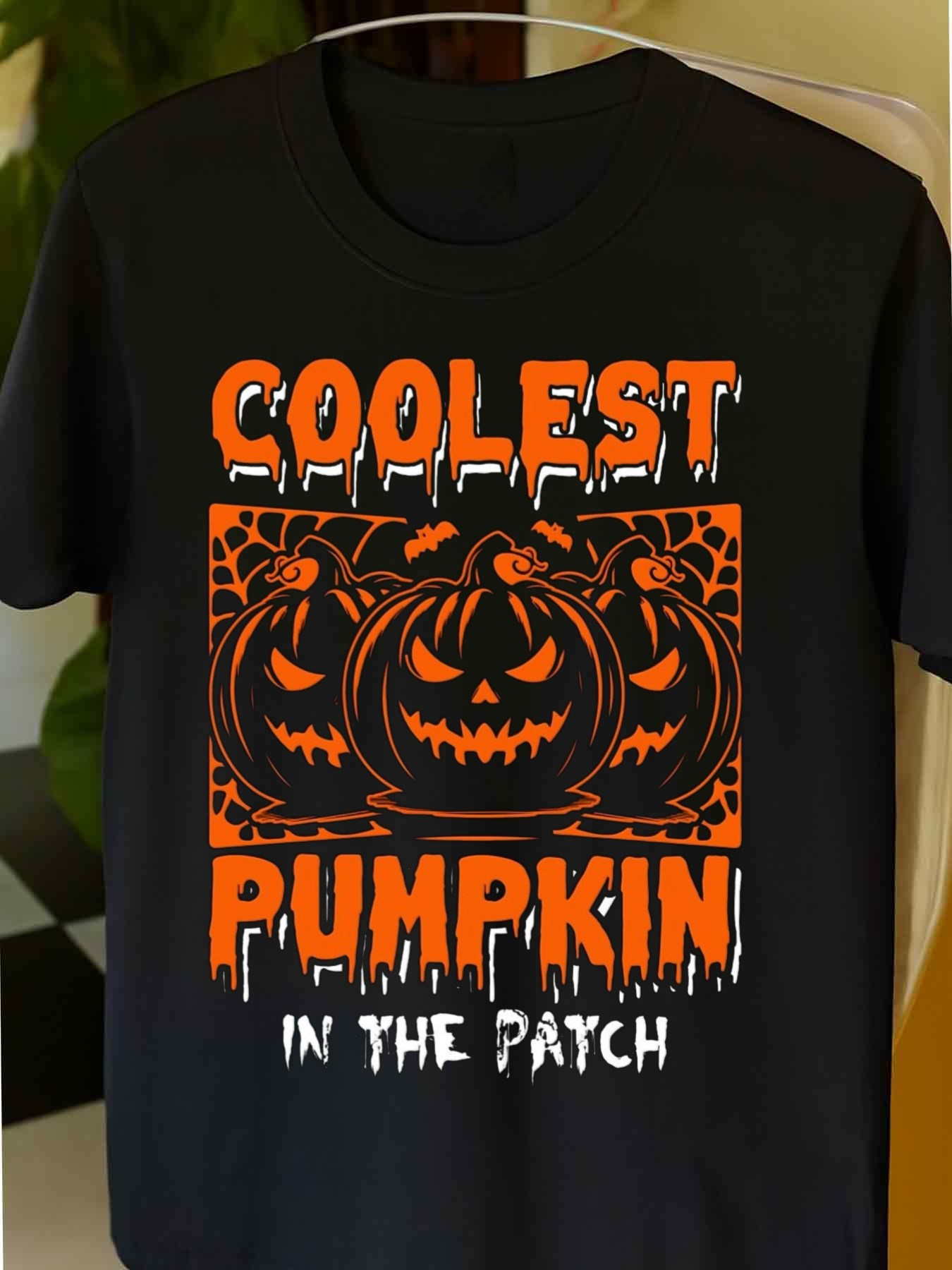 Men's Graphic T-Shirt Coolest Pumpkin In The Patch With Spooky Halloween Carved Faces Pumpkin