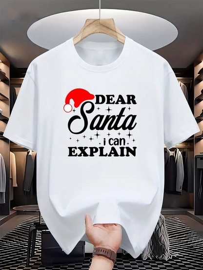 Men's Graphic T-Shirt Dear Santa I Can Explain Whimsical Christmas Hat With Cheerful Lettering Santa
