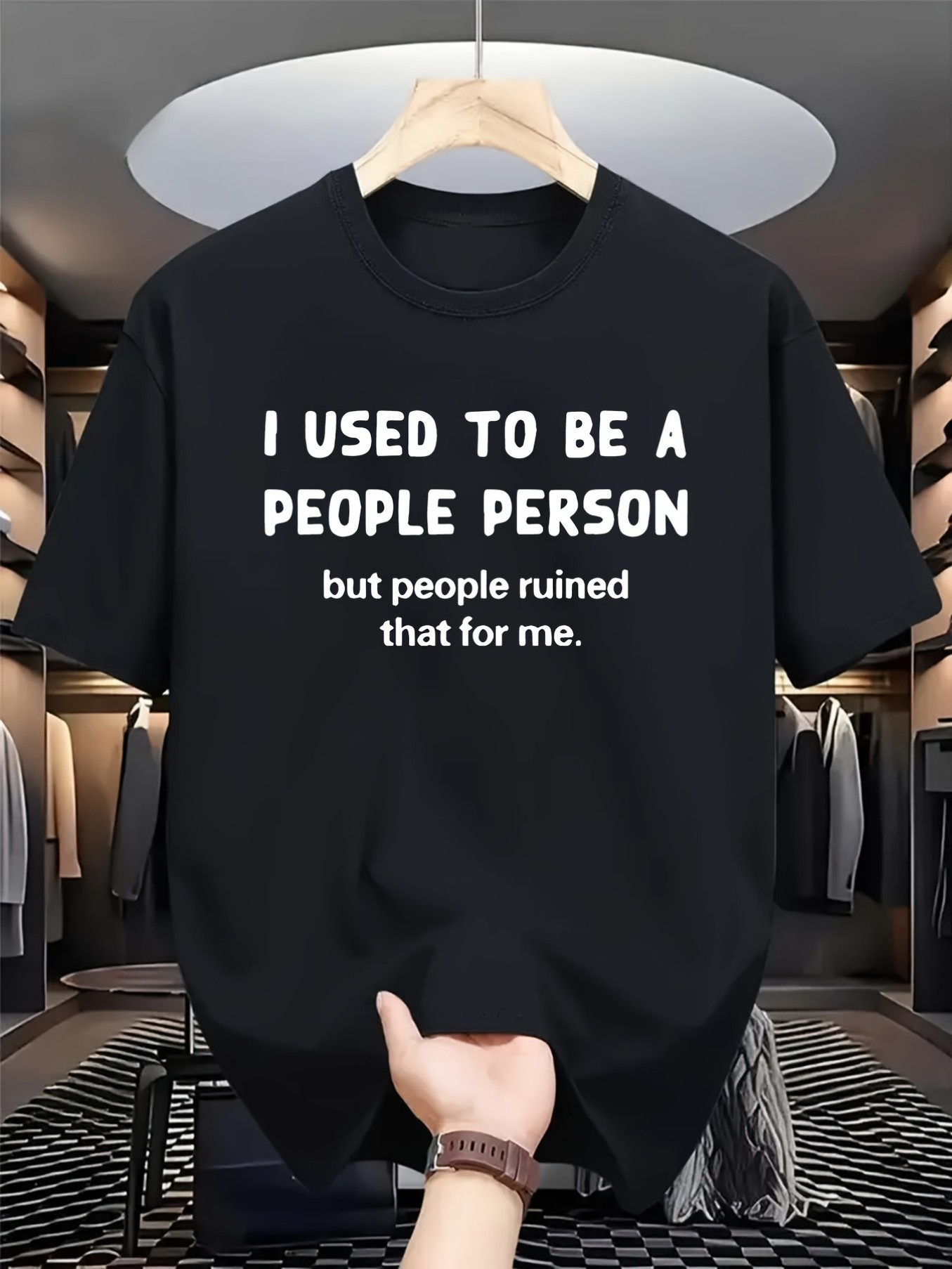 Men's Graphic T-Shirt I Used To Be A People Person But People Ruined That For Me White Bold Letter Black Shirt