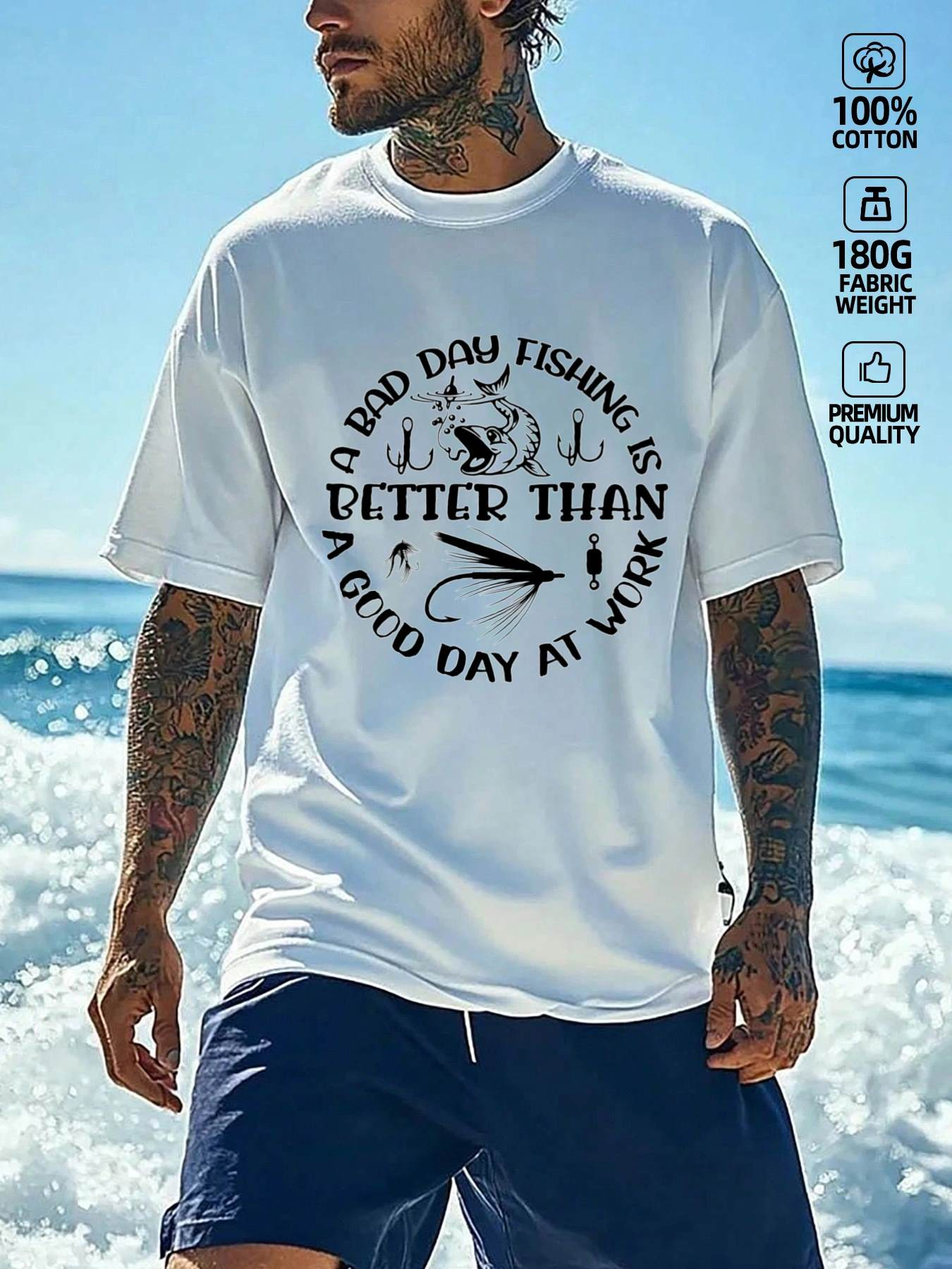 Men's Graphic T-Shirt A Bad Day Fishing With Retro Hooks Graphic Fish
