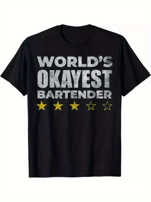 Men's Graphic T-Shirt Worlds Okayest Bartender With Five Yellow Rising Stars T Shirt