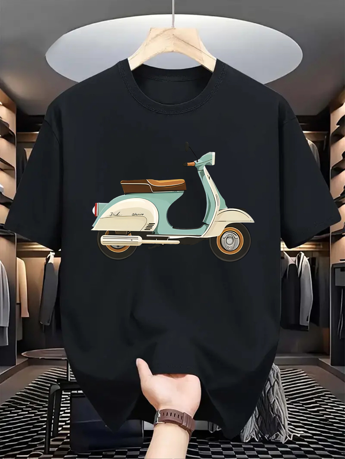 Men's Graphic T-Shirt Pastel Vintage Italian Scooter With Shaded Accents And Retro Wheels Scooter