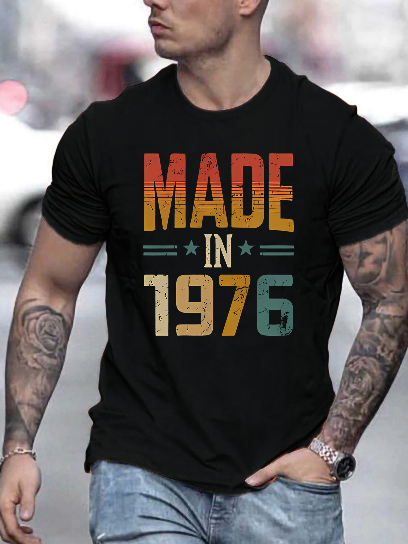Men's Graphic T-Shirt Made In 1976 Vintage Retro Sunset Over Years Typography