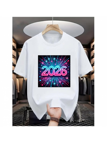 Men's Graphic T-Shirt Neon Light Rays Bursting With Sparkles Under Dark Night Year 2026