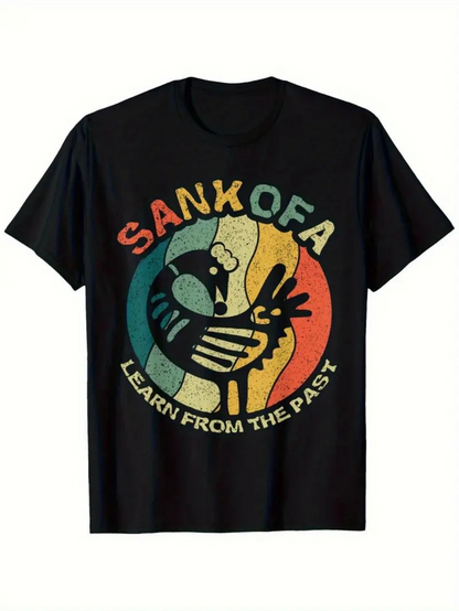 Men's Graphic T-Shirt Sankofa Learn From The Past With Retro Sun Burst Bird