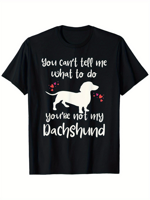 Men's Graphic T-Shirt You Cant Tell Me Surrounded By Hearts With Playful Dachshund Dog
