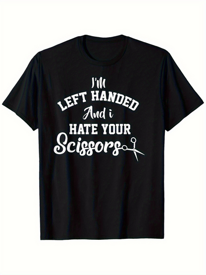 Men's Graphic T-Shirt Left Handed Lettering And Hand Drawn Scissors Design T Shirt