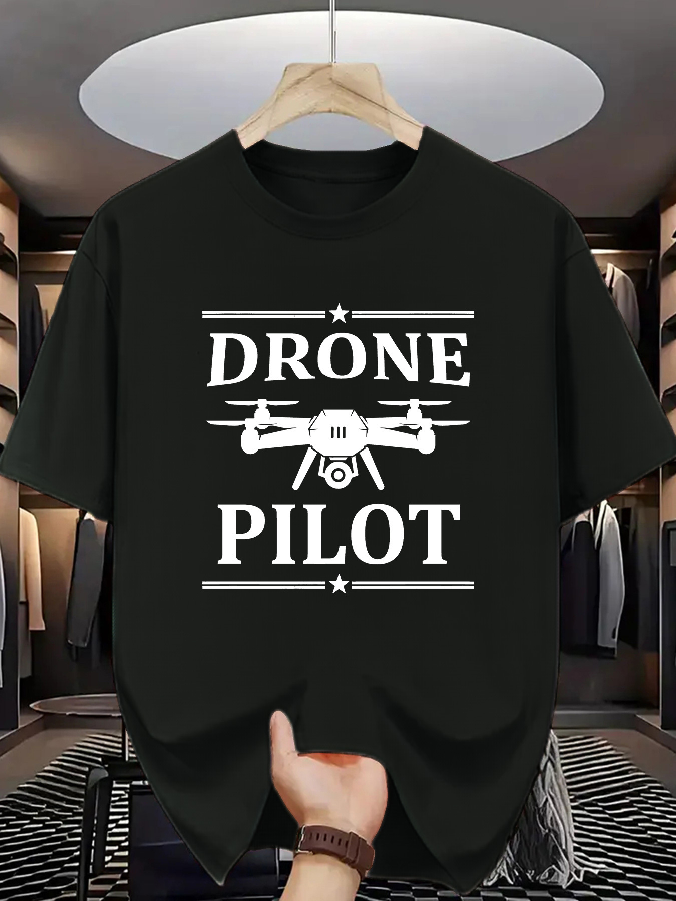Men's Graphic T-Shirt Drone Pilot With Mechanical Details And Bold Modern Drone