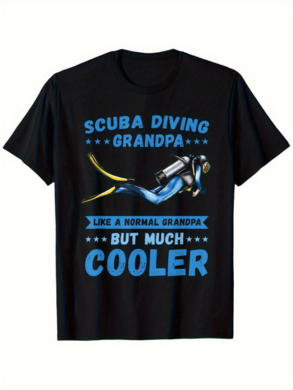 Men's Graphic T-Shirt Scuba Diving Grandpa Much Cooler With Diver Among Blue Bubbles