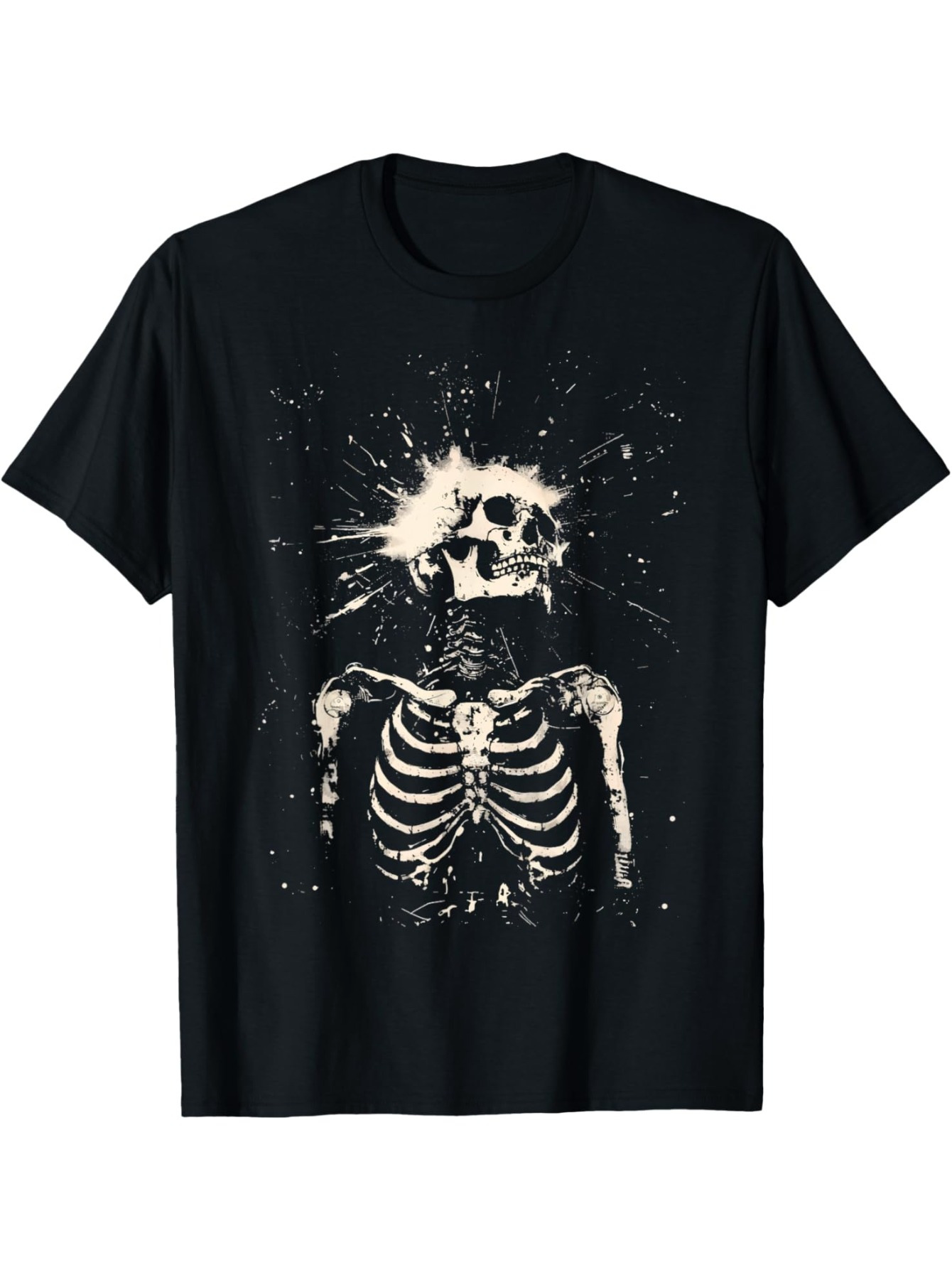 Men's Graphic T-Shirt Dramatic Paint Splatter With Detailed Artistic Skeleton Print