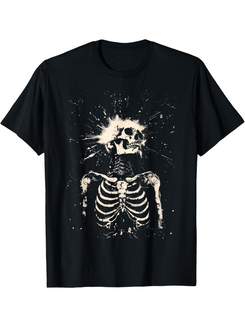 Men's Graphic T-Shirt Dramatic Paint Splatter With Detailed Artistic Skeleton Print