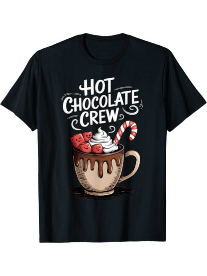Men's Graphic T-Shirt Hot Chocolate Crew With Whipped Cream And Peppermint Stick Mug
