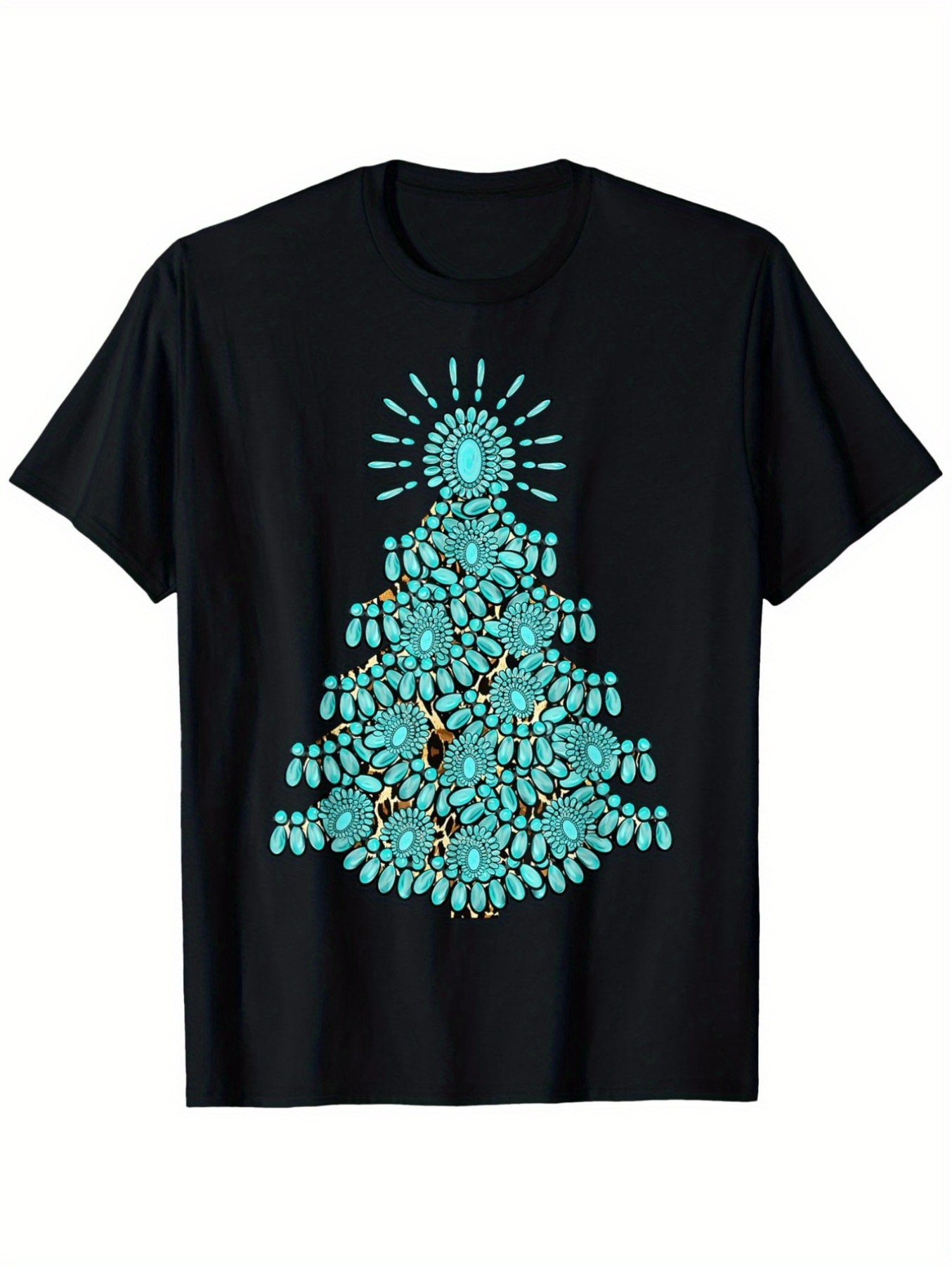 Men's Graphic T-Shirt Sparkling Turquoise Gemstones Forming A Festive Christmas Tree
