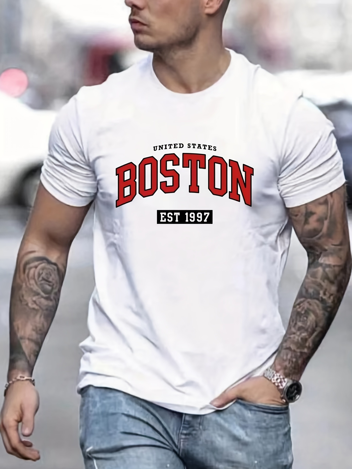 Men's Graphic T-Shirt United States Boston Est 1997 Bold Varsity Letters Streetwear City