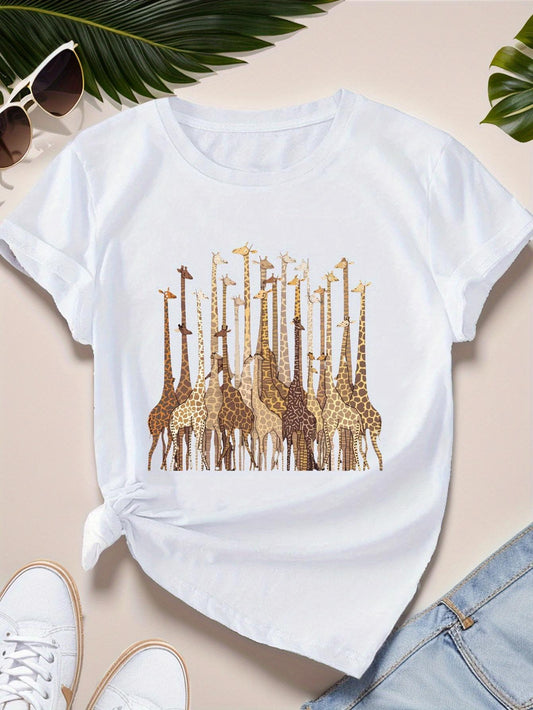 Women's Graphic T-Shirt Gentle Herd Of Giraffes Among Whispering Savannah Grasses Under Open Sunlight Giraffe