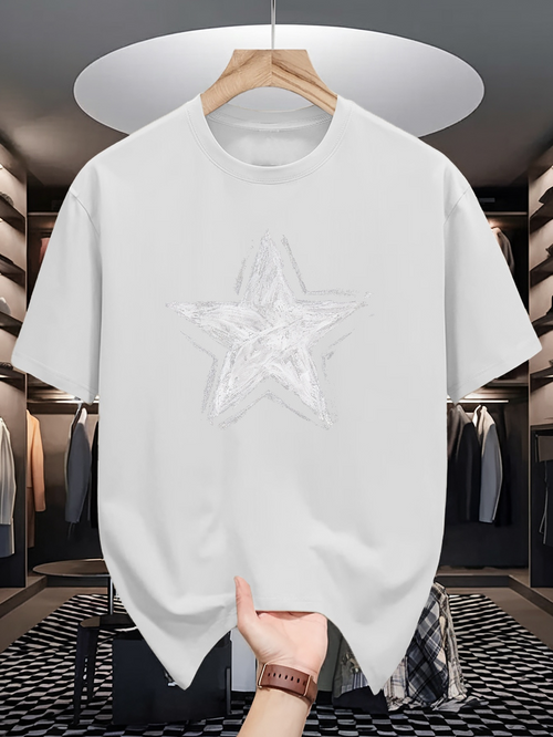 Men's Graphic T-Shirt Textured Five Pointed Star Pattern Shining In The Center Star