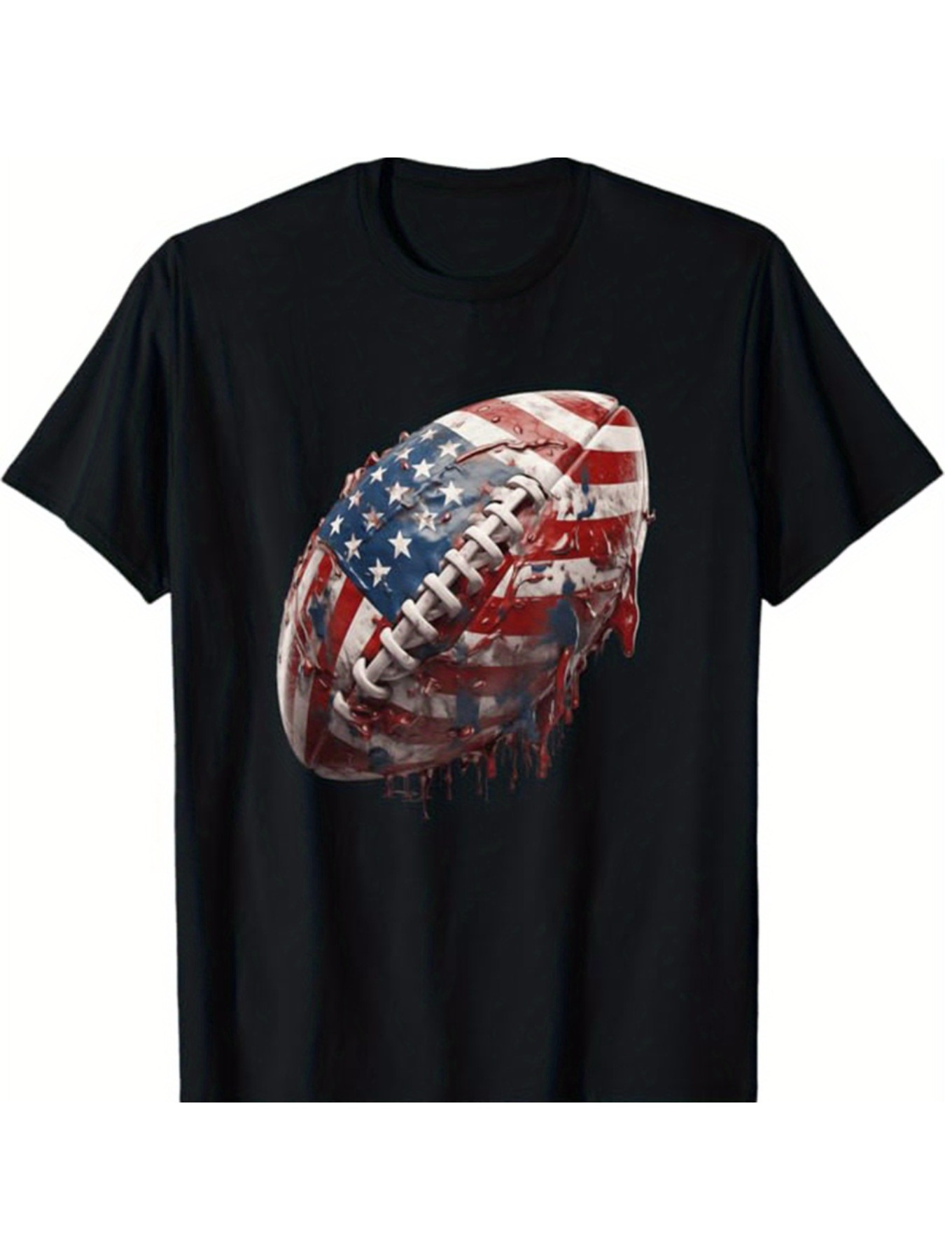 Men's Graphic T-Shirt Distressed American Flag Patterned Football Design
