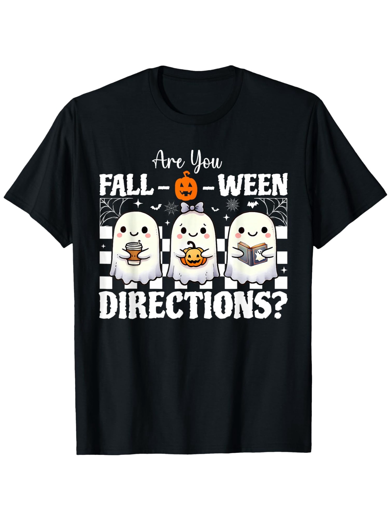 Men's Graphic T-Shirt Are You Fall Halloween Directions Cute Ghosts With Pumpkins And Striped Background