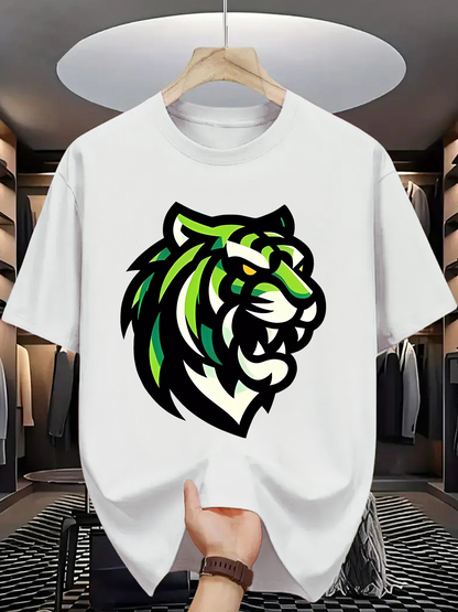 Men's Graphic T-Shirt Vivid Brushstrokes Flowing Through Modern Tiger Head