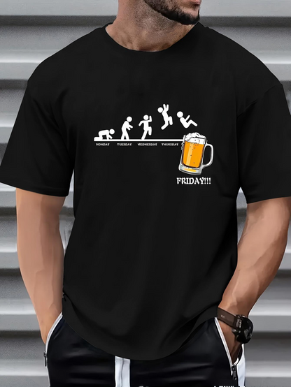 Men's Graphic T-Shirt Friday With Evolution Stages Humorously Ending In A Cold Beer Mug