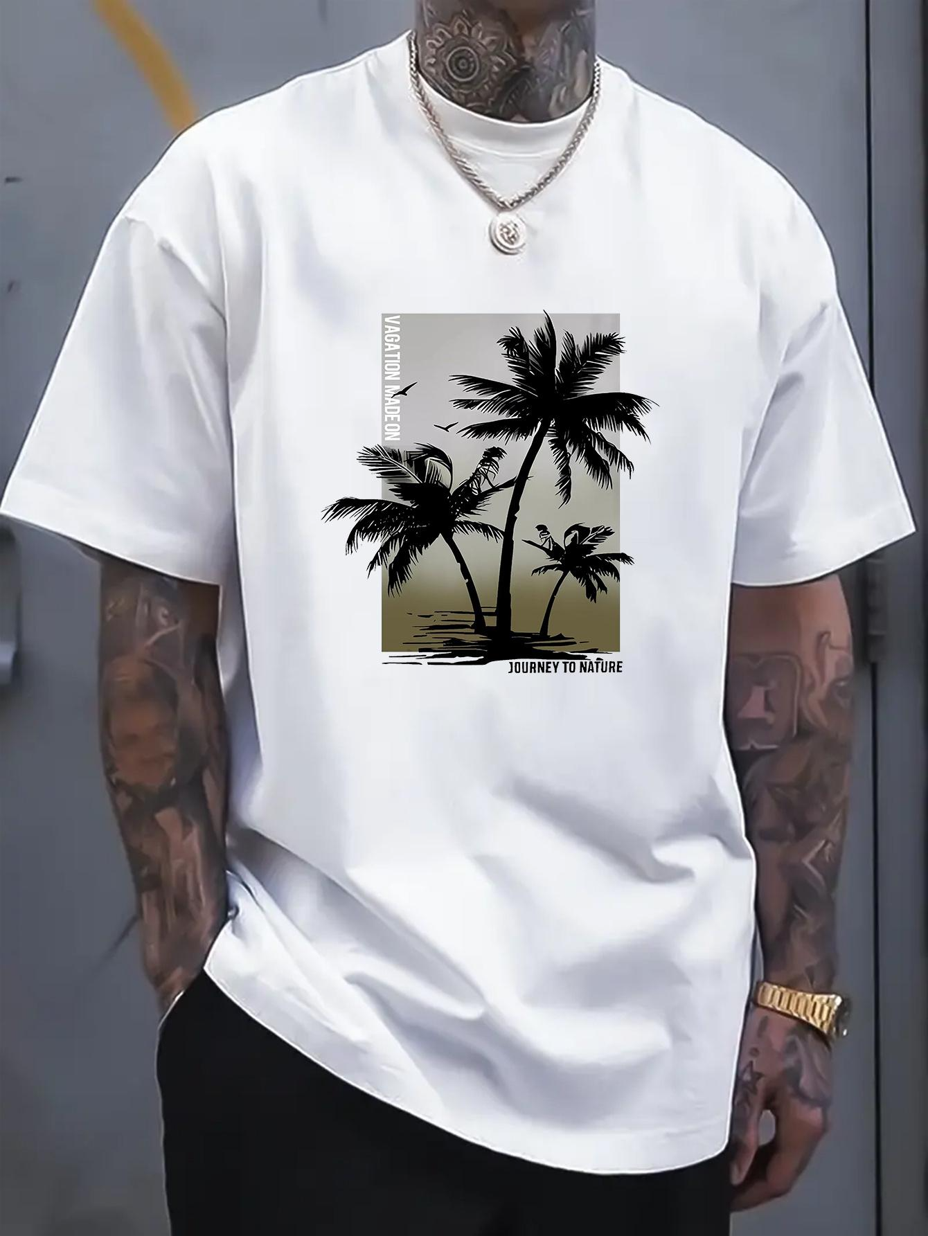 Men's Graphic T-Shirt Summer Holiday Coastal Breeze Silhouette Palms With Soft Sunset Palm Tree