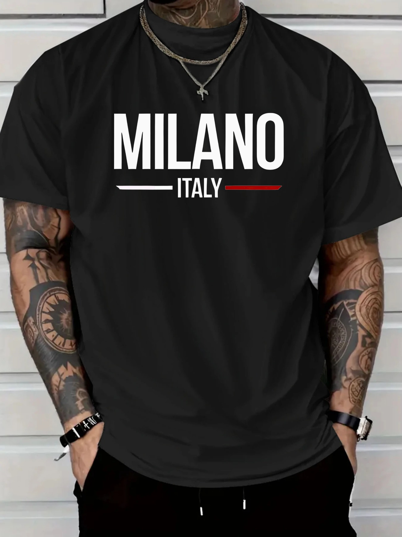 Men's Graphic T-Shirt Milano Italy Bold Contrast Typography Black Streetwear T Shirt