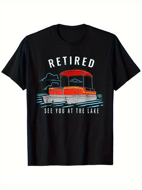 Men's Graphic T-Shirt Retired See You At The Lake With Red Pontoon Boat