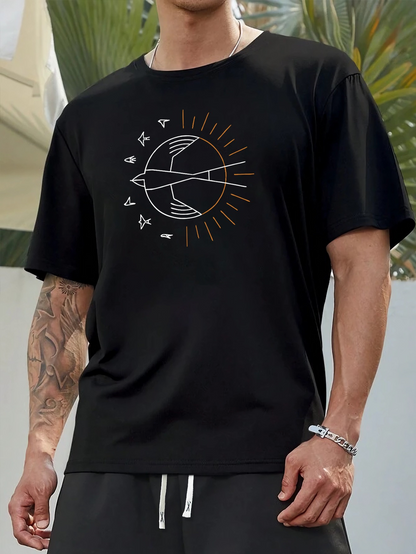 Men's Graphic T-Shirt Solar Arrows With Radiant Lines And Celestial Symbols Sun