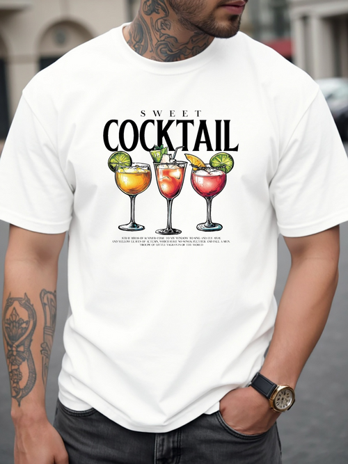 Men's Graphic T-Shirt Sweet Cocktail With Refreshing Fruit Garnishes And Clear Glass Drinks