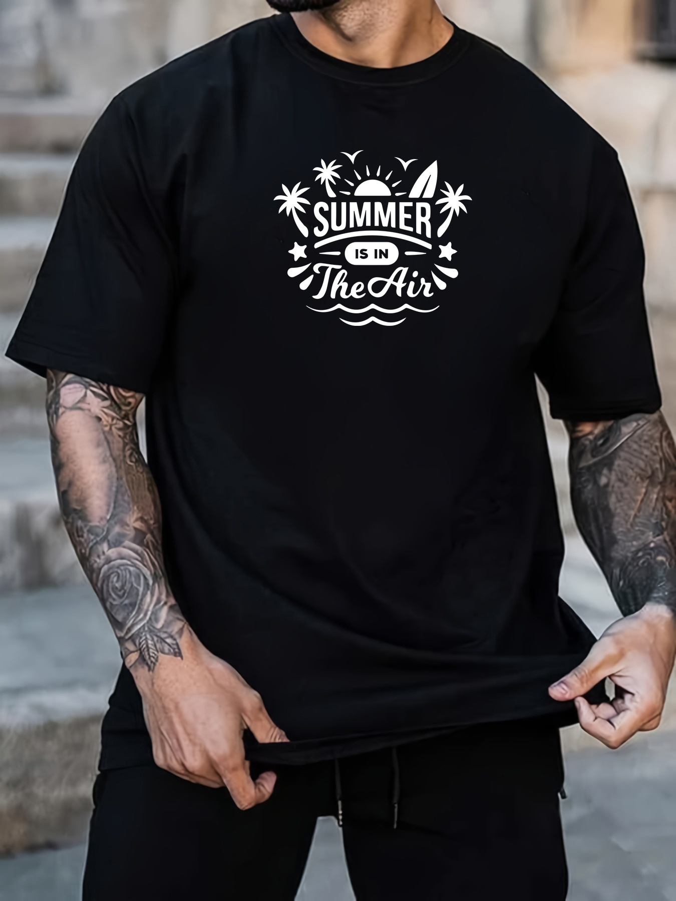 Men's Graphic T-Shirt Summer Is In The Air With Sun Palms Waves T Shirt