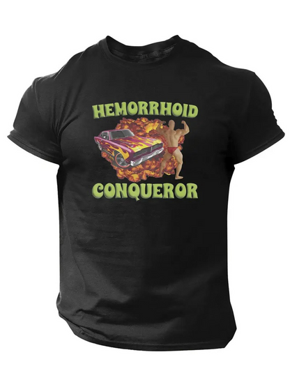 Men's Graphic T-Shirt Hemorrhoid Conqueror Bold Graphic With Cartoon Figure Over Black T Shirt