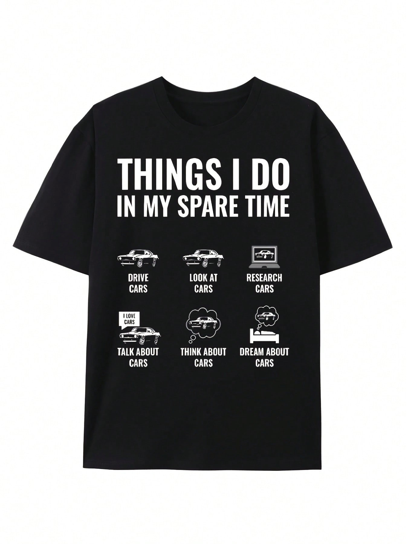 Men's Graphic T-Shirt Things I Do In My Spare Time With Silhouettes Of Cars And Activity Icons