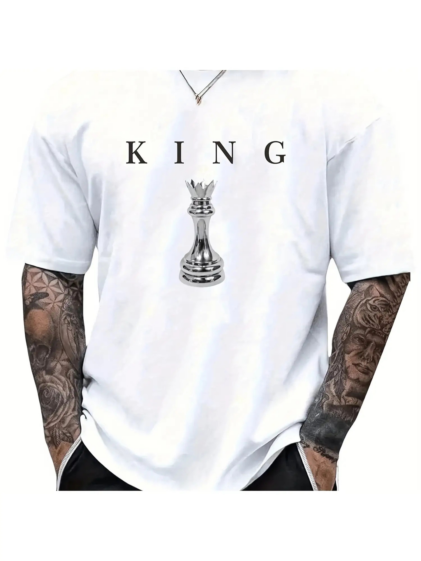 Men's Graphic T-Shirt King Chess Piece With Detailed Monochrome Artistic Classic Symbol