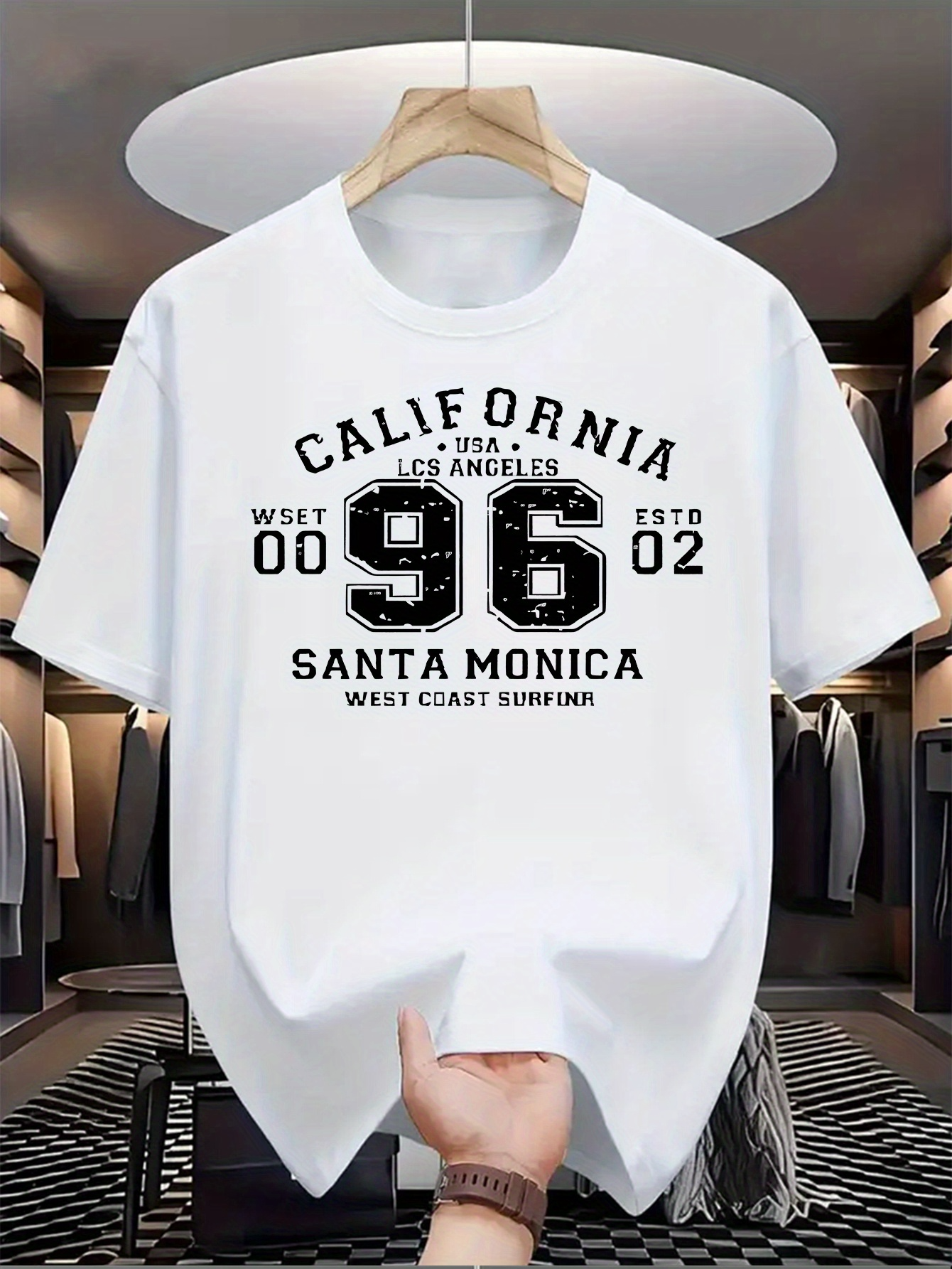 Men's Graphic T-Shirt California West Coast Surfin Number Print Santa Monica T Shirt