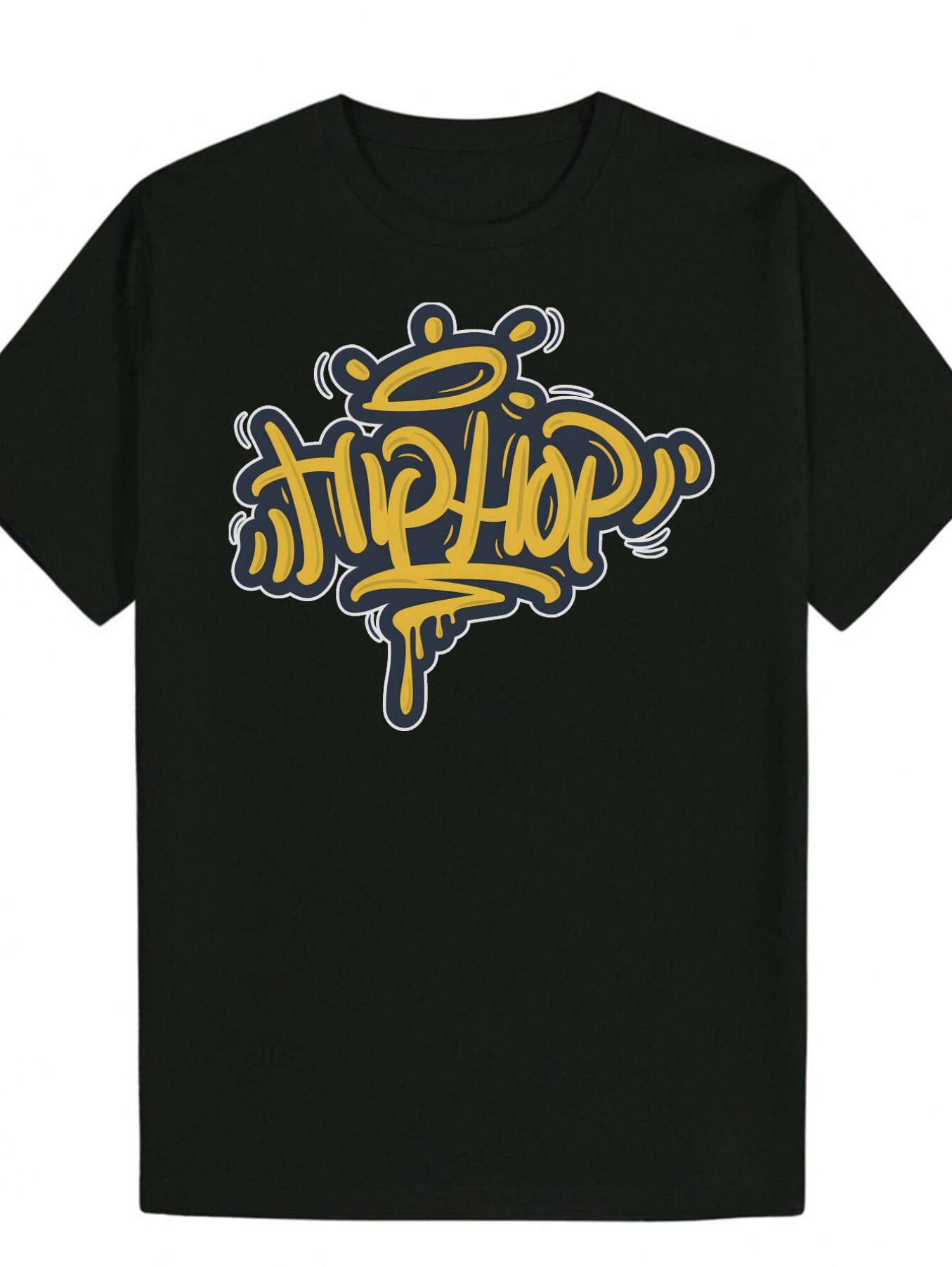 Men's Graphic T-Shirt Hip Hop Street Graffiti With Yellow Highlights And Urban Spray Paint Text