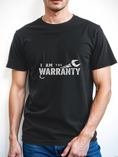 Men's Graphic T-Shirt I Am The Warranty Crew With Silver Wrench Illustration