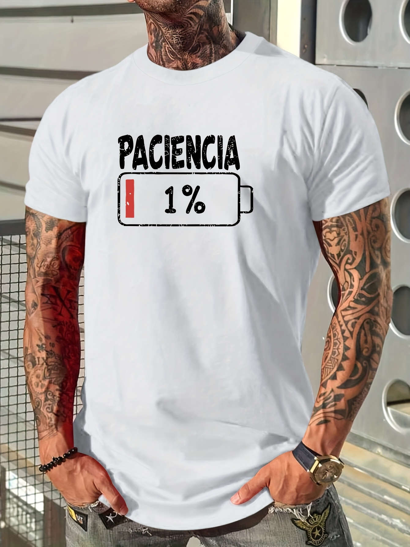 Men's Graphic T-Shirt Low Power Icon With Red Line Showing Nearly Empty Battery