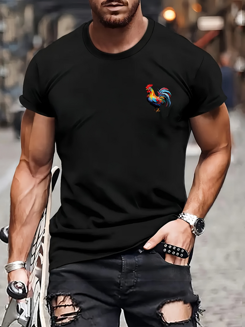 Men's Graphic T-Shirt Colorful Abstract Brushstroke Pattern With Vibrant Feathers Rooster