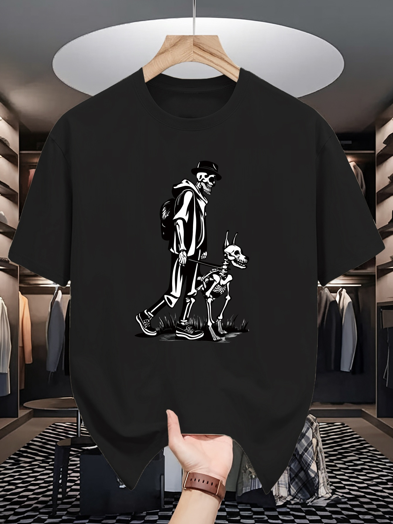 Men's Graphic T-Shirt Urban Night Walk Silhouette Style Man And Dog