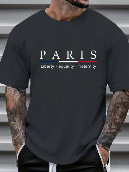 Men's Graphic T-Shirt Paris Liberty Equality Fraternity With Tricolor Stripe Graphic Typography