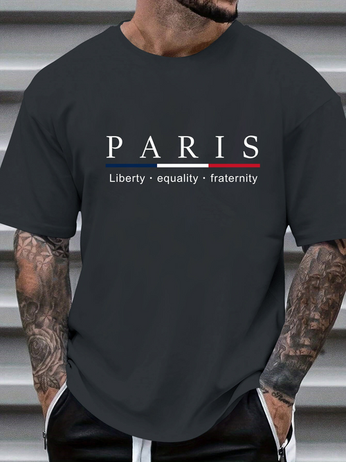 Men's Graphic T-Shirt Paris Liberty Equality Fraternity With Tricolor Stripe Graphic Typography