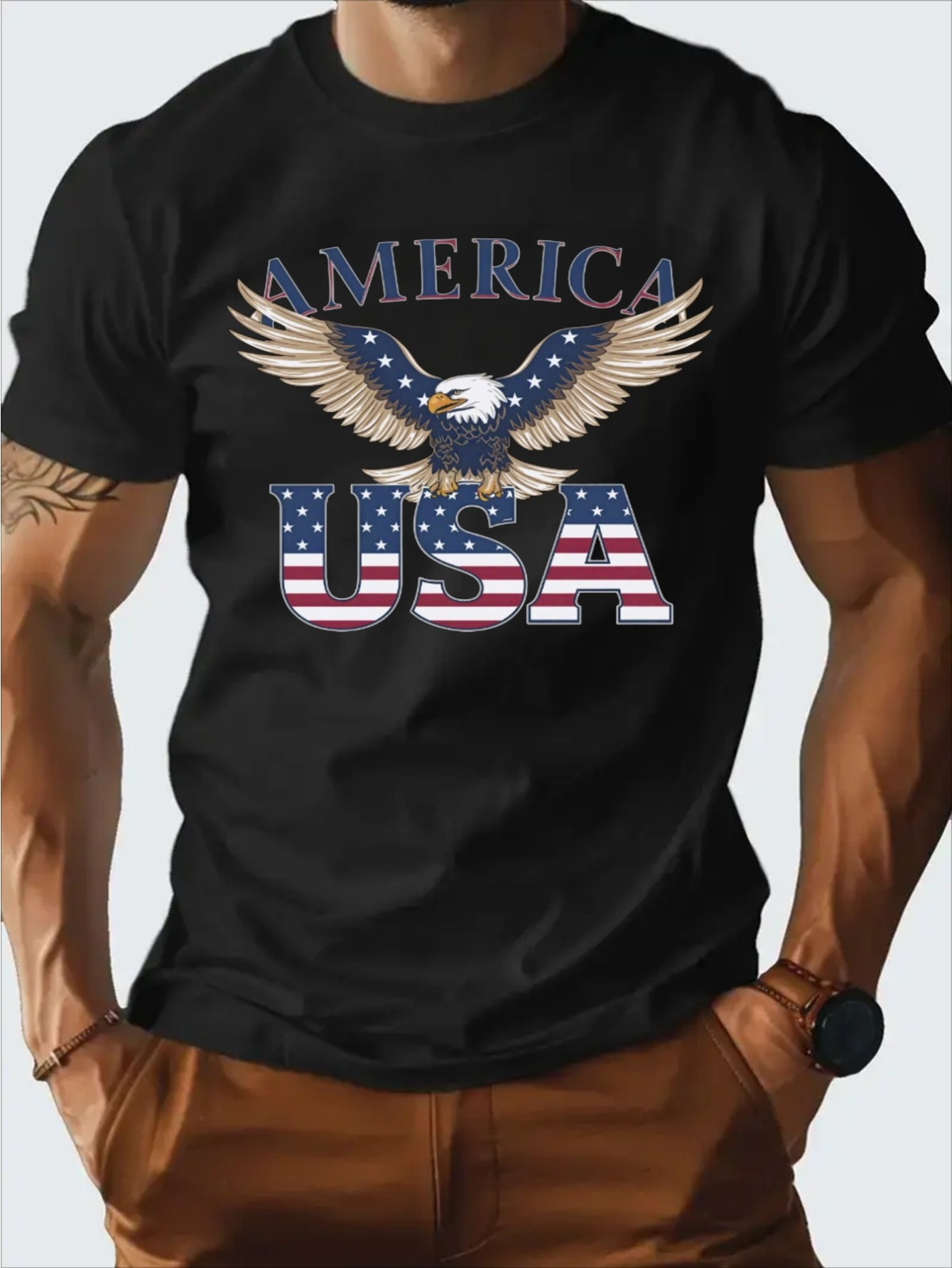Men's Graphic T-Shirt America Bold Stars And Stripes Spreading Wings Majestic Bald Eagle
