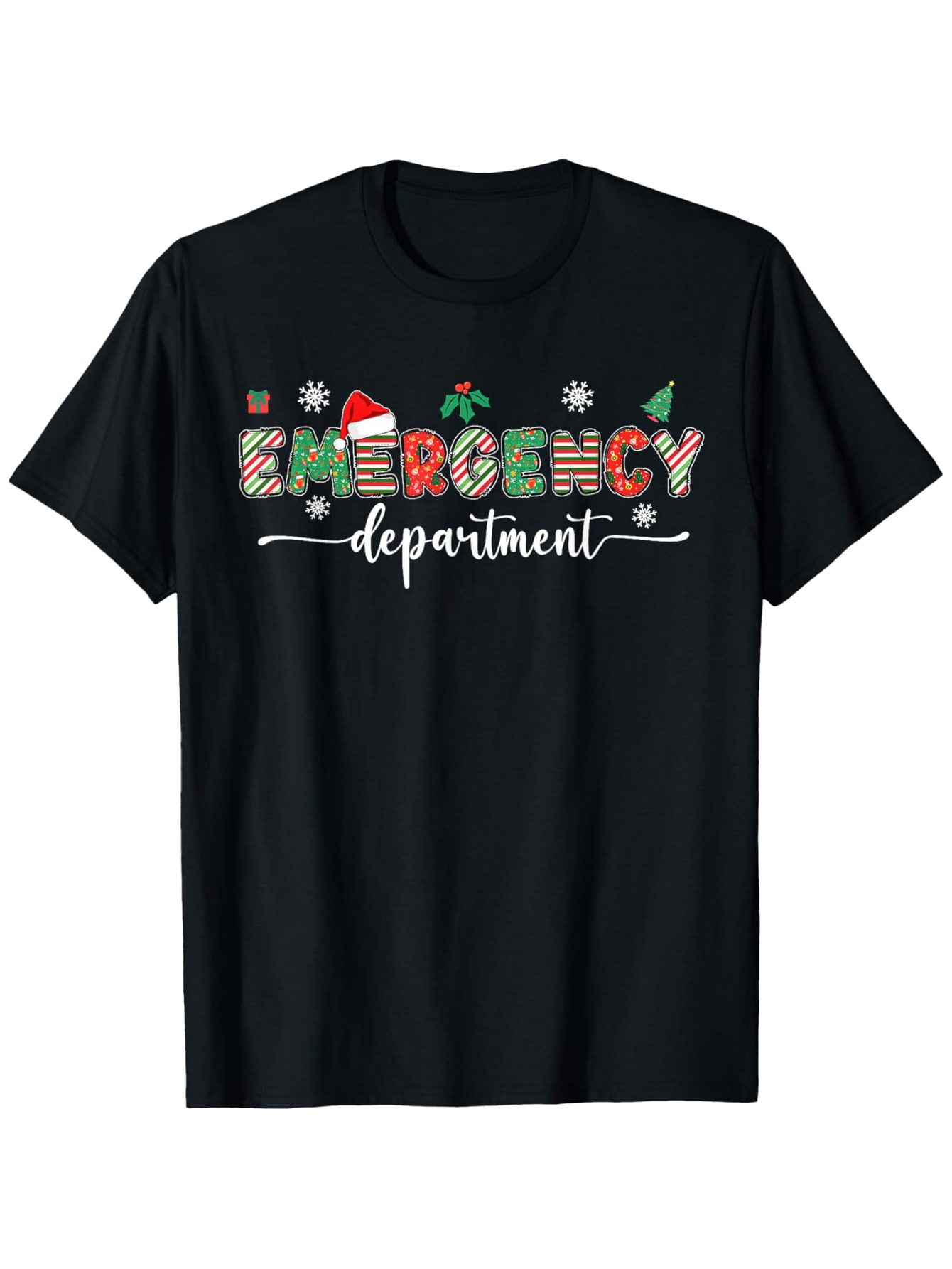 Men's Graphic T-Shirt Christmas Snowflakes And Candy Cane Letters Emergency Department