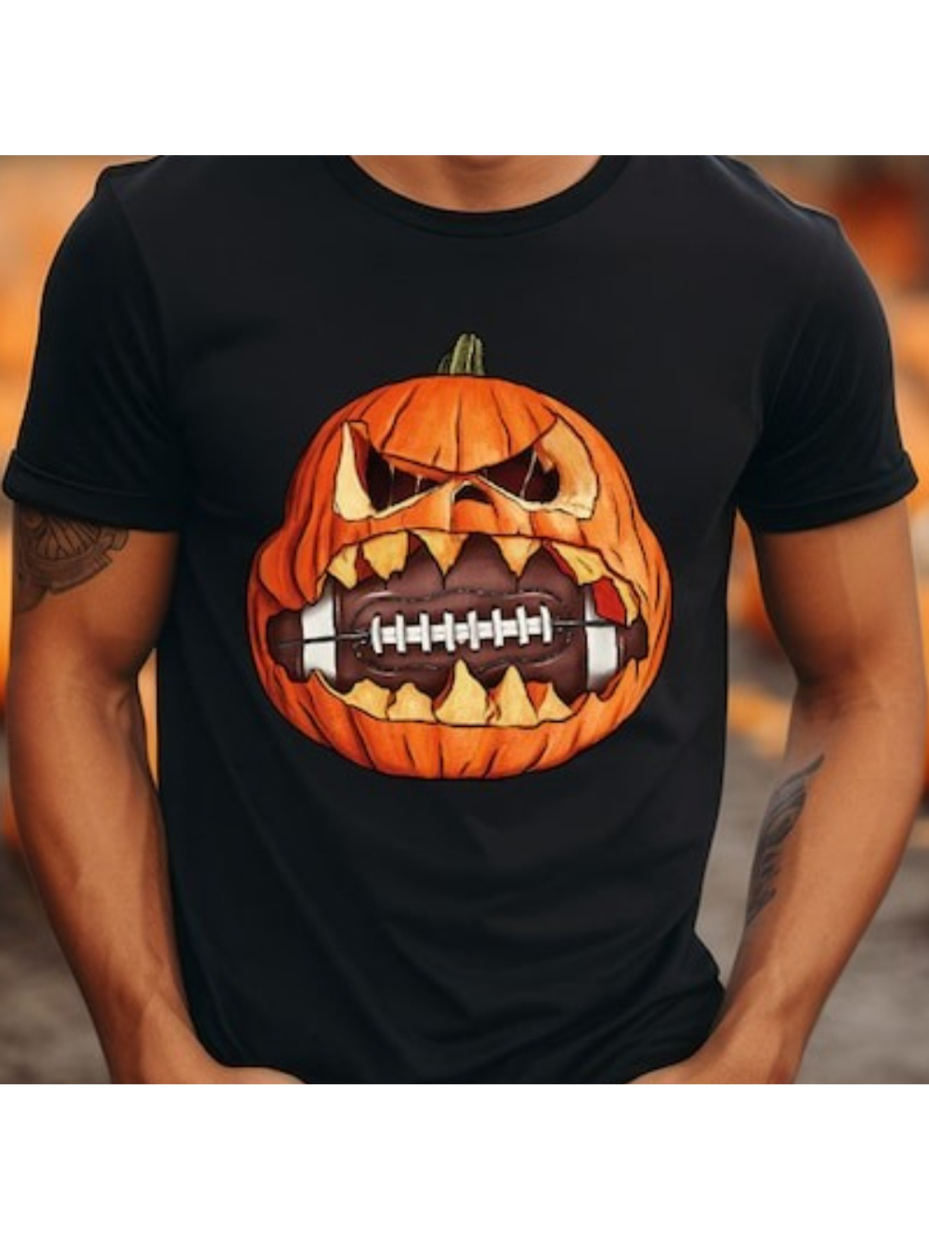 Men's Graphic T-Shirt Toothy Halloween Pumpkin With Bold Stitched Mouth And Glowing Orange Face Pumpkin