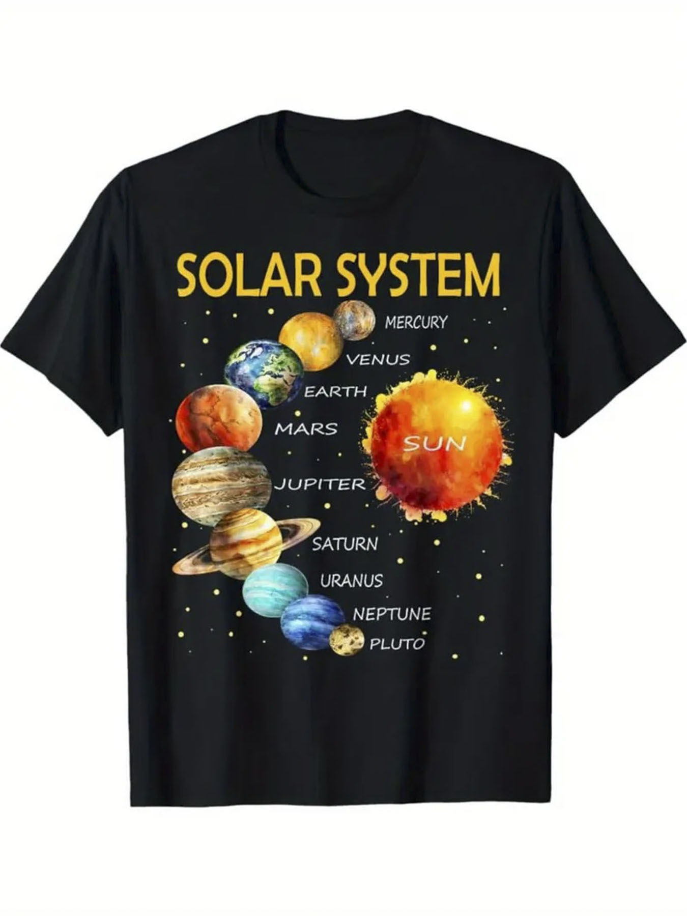 Men's Graphic T-Shirt Solar System Colorful Cosmic Planets With Shining Sun Surrounded By Stars