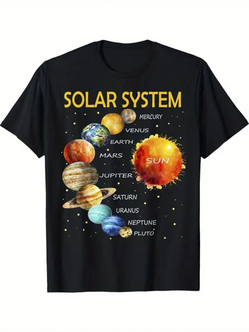 Men's Graphic T-Shirt Solar System Colorful Cosmic Planets With Shining Sun Surrounded By Stars