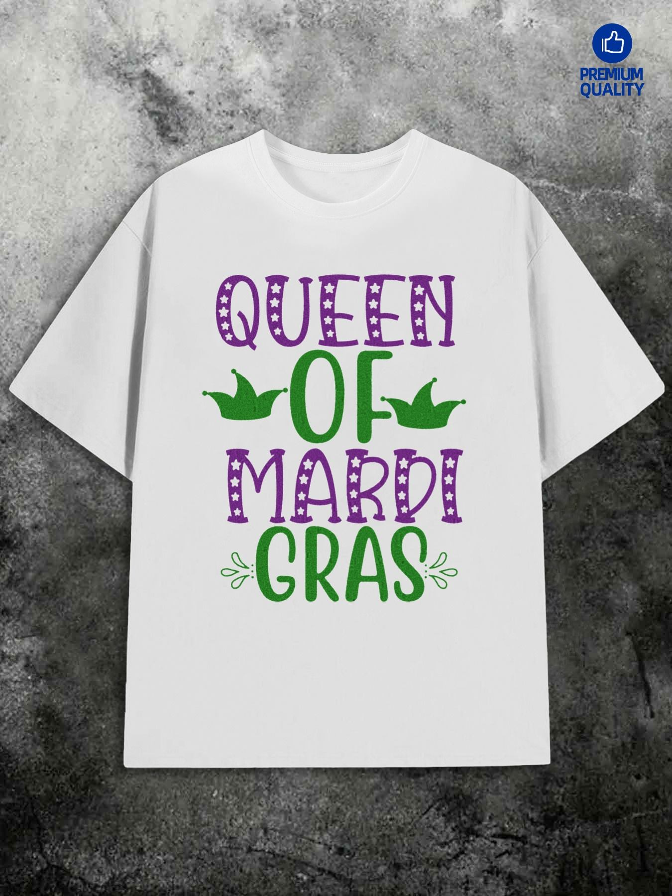 Men's Graphic T-Shirt Queen Of Mardi Gras Playful Green Crowns White T Shirt