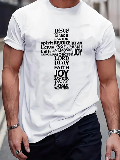 Men's Graphic T-Shirt Faith Hope And Joy Words Arranged In A Cross Shape