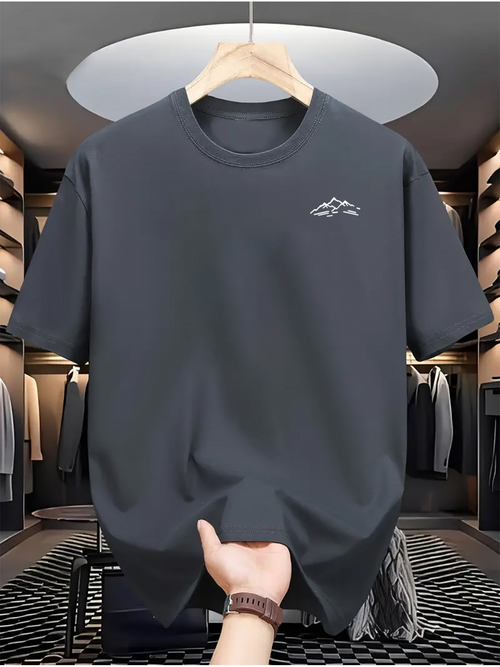 Men's Graphic T-Shirt Minimalist Textured Fabric With Subtle Shoulder Line Decoration T Shirt