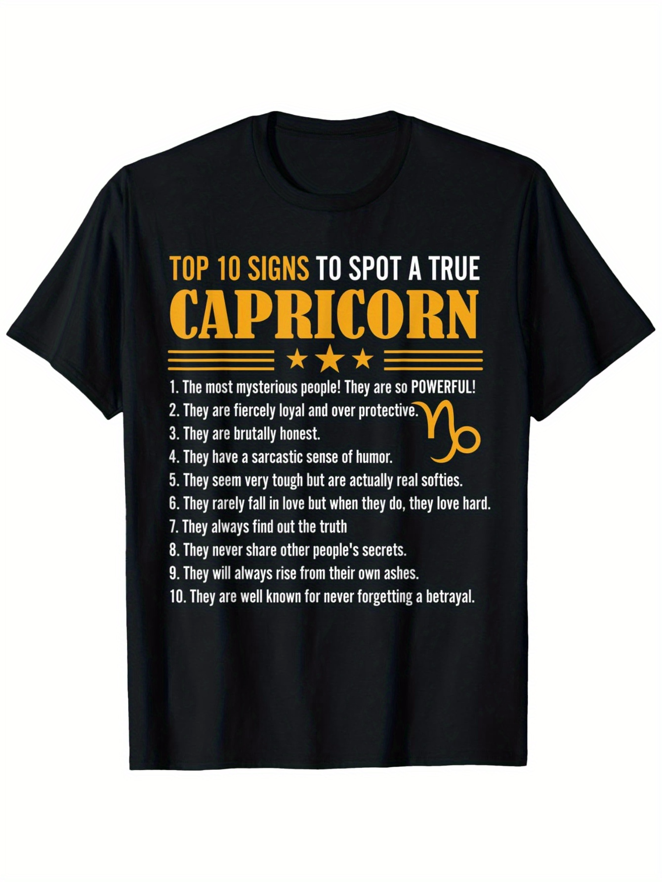 Men's Graphic T-Shirt Capricorn Top Ten Traits List With Zodiac Symbol Sign